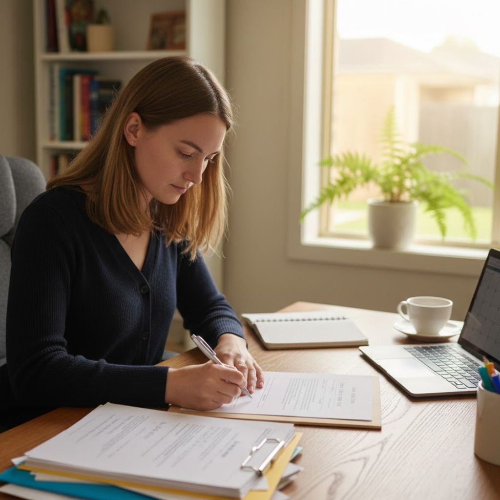 Person preparing documents for NDIS planning meeting in Canberra