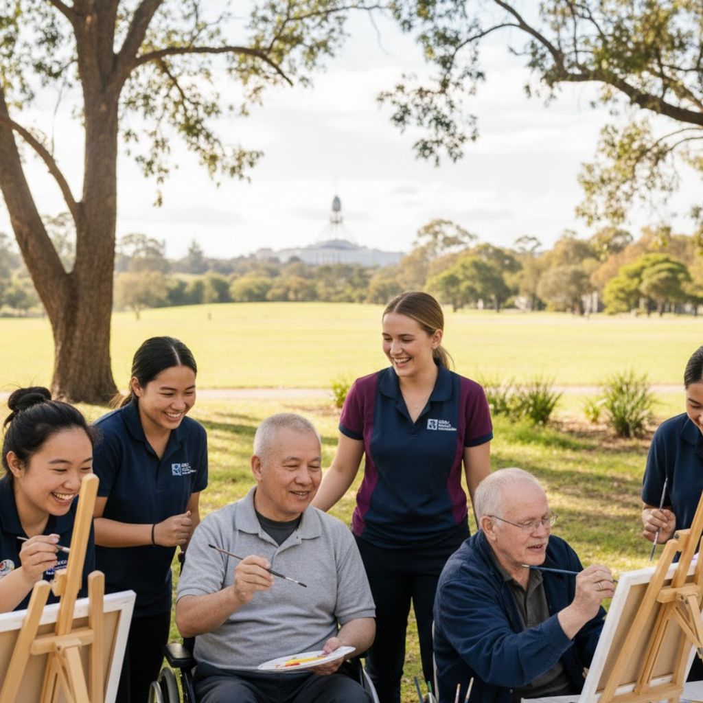 NDIS participant enjoying community activity with support worker in Canberra